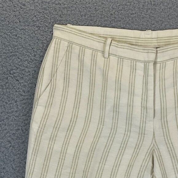 Lafayette 148 Womens Pants 100% Linen Cropped Lined Cuffed Cream Tan Striped 4 - Picture 2 of 11